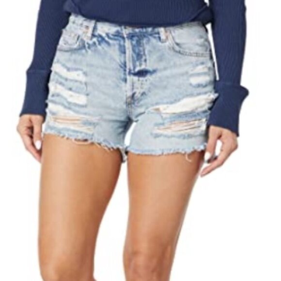 Free People Maggie Distressed denim jean shorts light stone blue high waisted - Picture 1 of 10